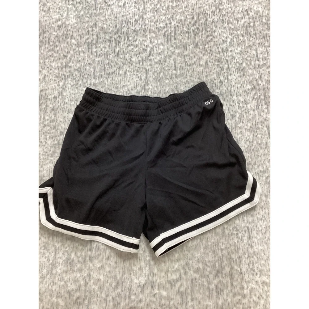 DSG Girls Performance Mesh Shorts Pure Black White Stripe Mid Rise Size‎ L  NEW